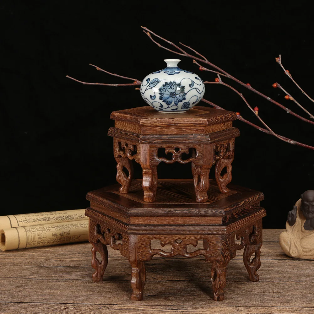

Retro Engraving Wooden Teapot Bases Flowerpot Base Tray Bonsai Buddha Stand Fish Tank Pedestal Wooden Furniture Home Decor