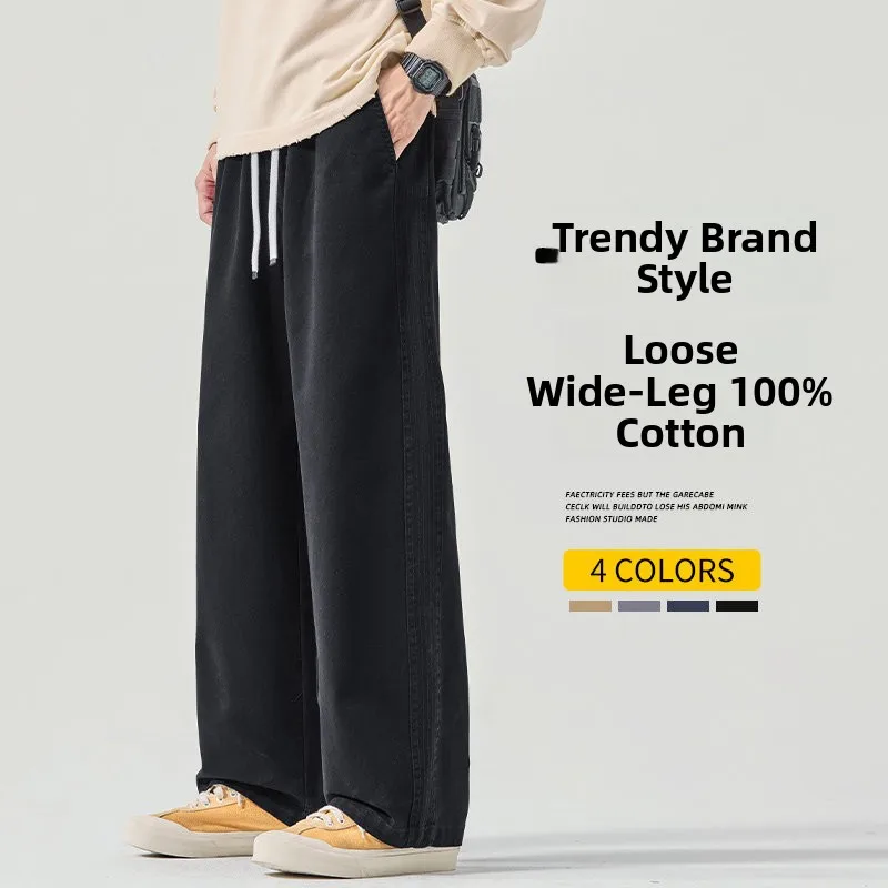 

American Sle Wide Leg Cotton Pants Men's Loose Casual Trousers Autumn Winter Straight Tube Sports Pants Youth Faion Urban