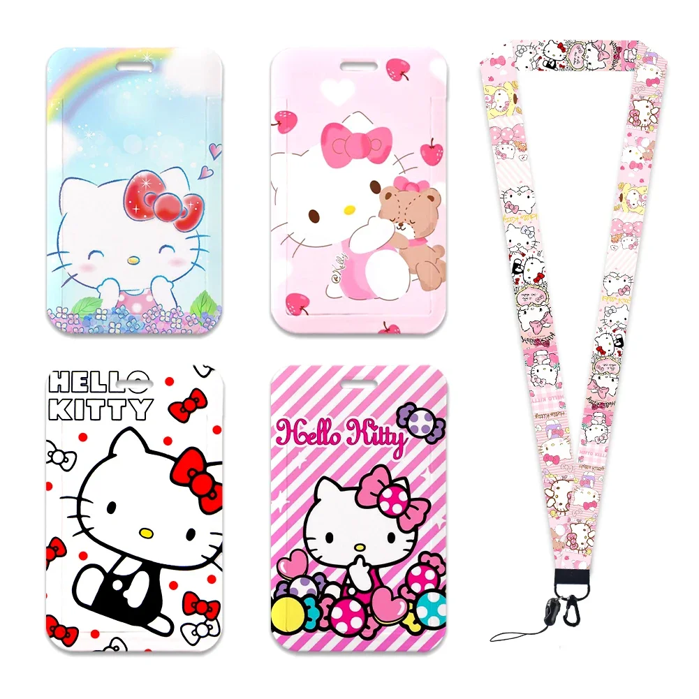 Fashion Cute HelloKitty Lanyard Sanrio Keys Keychain Credential Holder Keyring Mobile Phone Charm Accessories Gifts