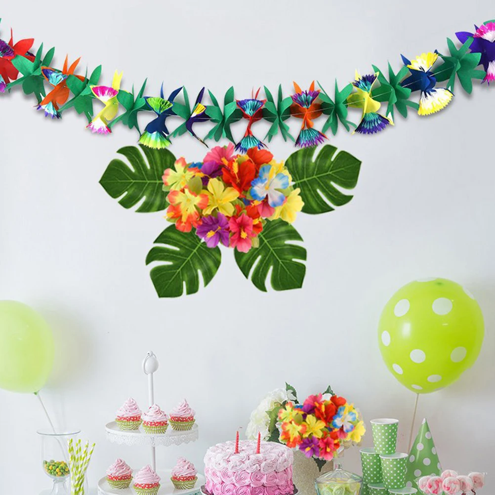 

Tropical Simulated Turtle Back Leaf Set Fake Hibiscus Artificial Flowers Silk Cloth