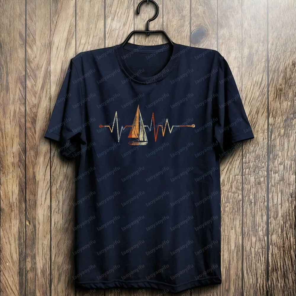 Sailing Heartbeat Graphic Tee Best Selling Sailor Cotton T-Shirt Trendy Boat Owner Style Summer Vintage Casual Men's Clothing
