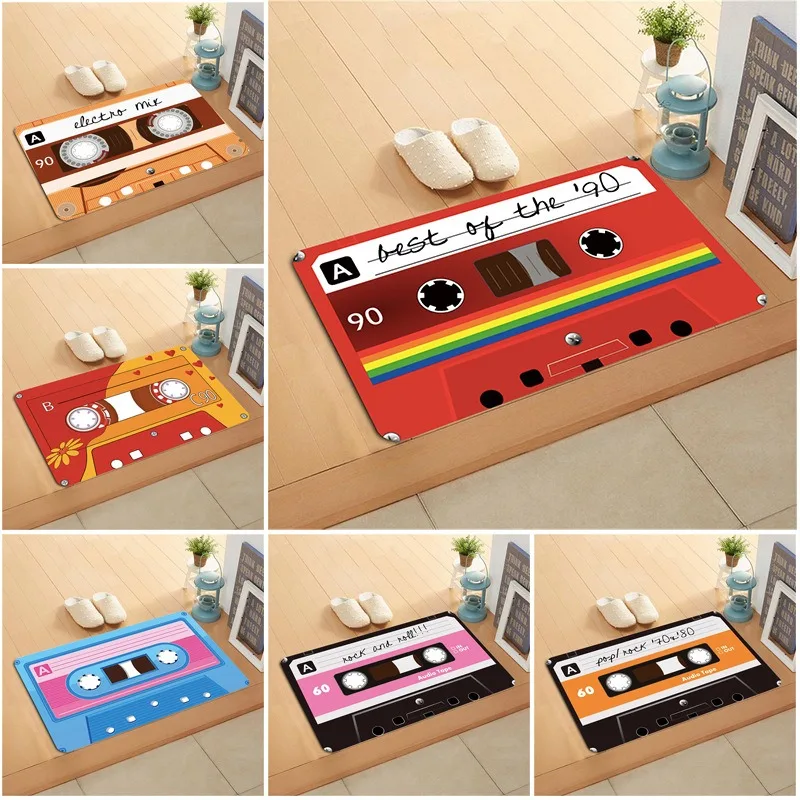 Nostalgic cassette pattern printed floor mat bathroom absorbent mat home decoration bedroom living room entrance entrance carpet