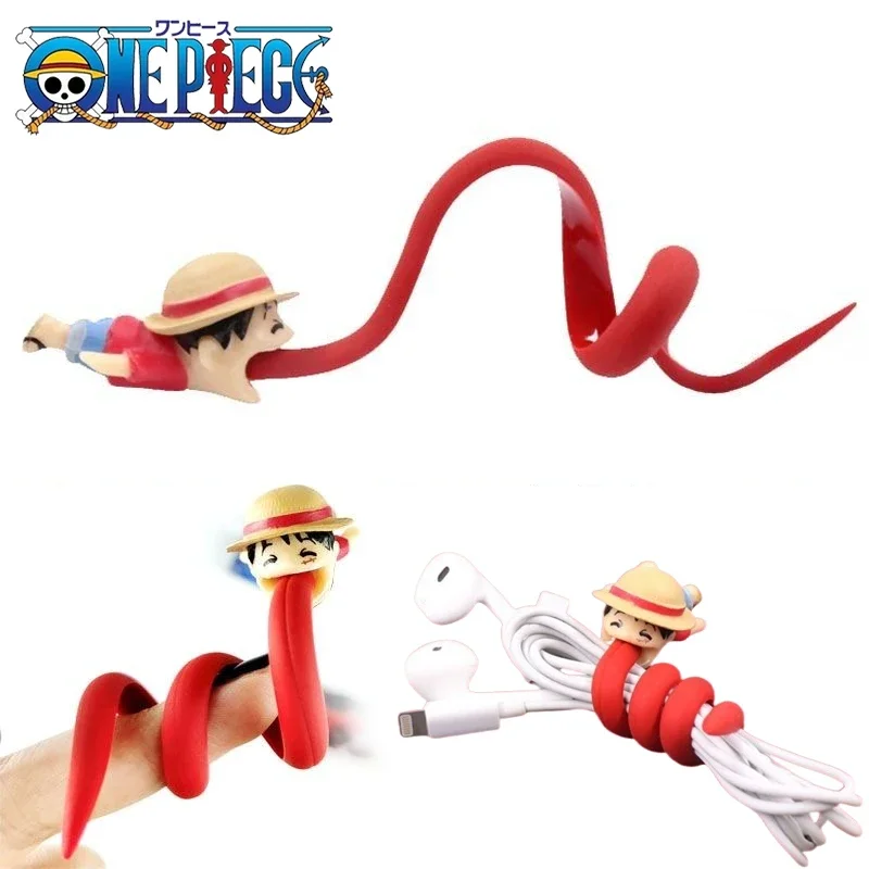 ONE PIECE Luffy Wire Data Line Holder Action Figure Anime Cartoon Toys Cable USB Protector Car Motorcycle Accessories Kids Gifts