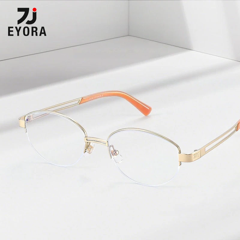 

EYORA Vintage Half-Frame Ti Luxury Reading Glasses Anti Blue Light Myopia and Hyperopia Photochromic Prescription Eyewear Lens