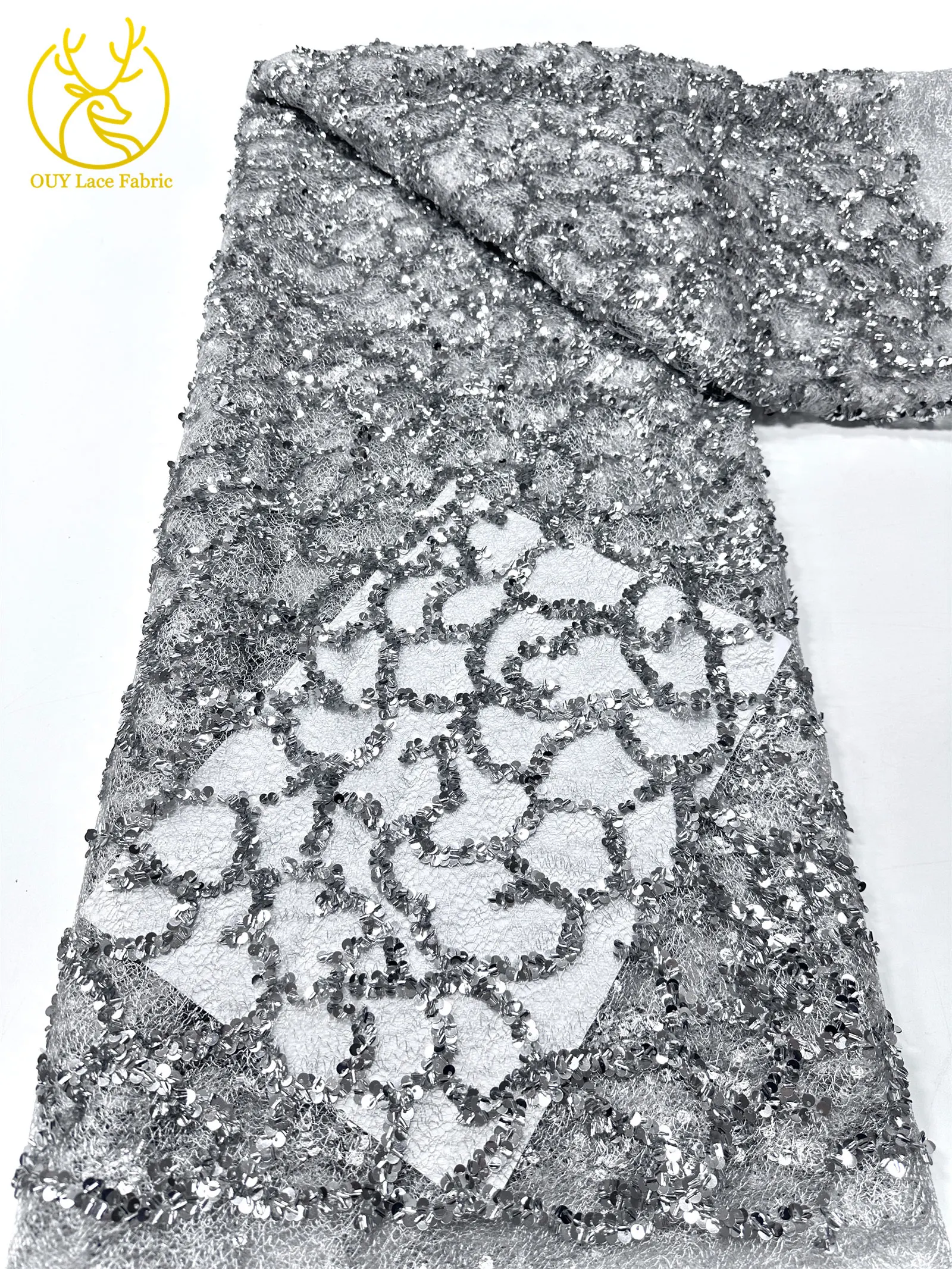 Großhandel Französischer Spitzenstoff 2026 Hochwertiger afrikanischer nigerianischer Pailletten-Spitzenstoff, geeignet für Partykleid-Nähmaterial – Detail 23