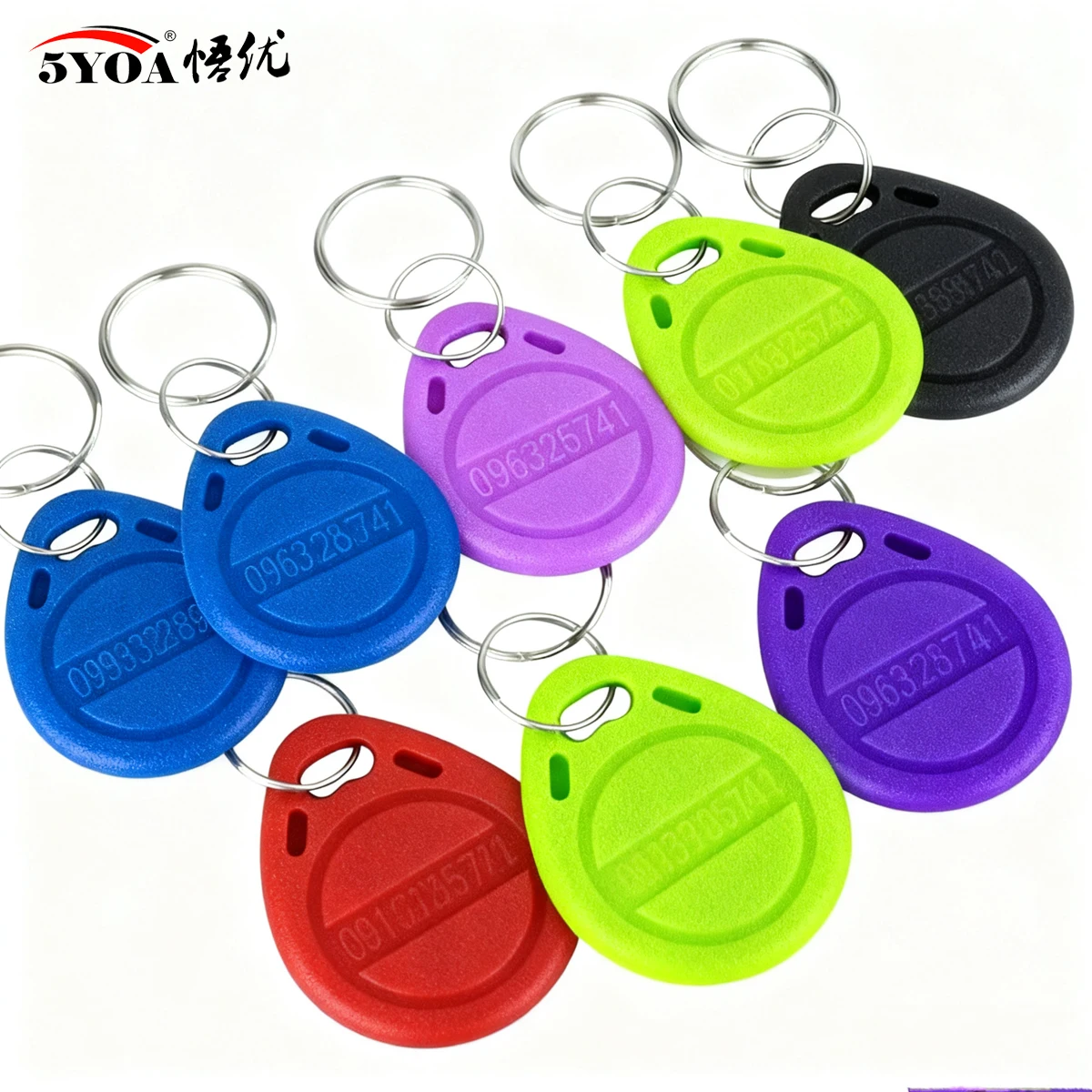 5YOA 100pcs EM4100 RFID Keyfobs 125KHz Smart Badge Card Access Control Key Fob 10 Colors TK4100 Badge Only Read