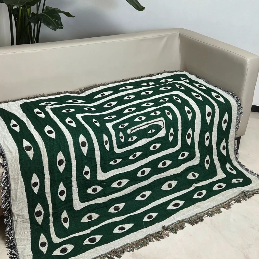 Groen Wit Boze Oog Jacquard Go - Boho Throw Blanket Fringe recensie en prijs