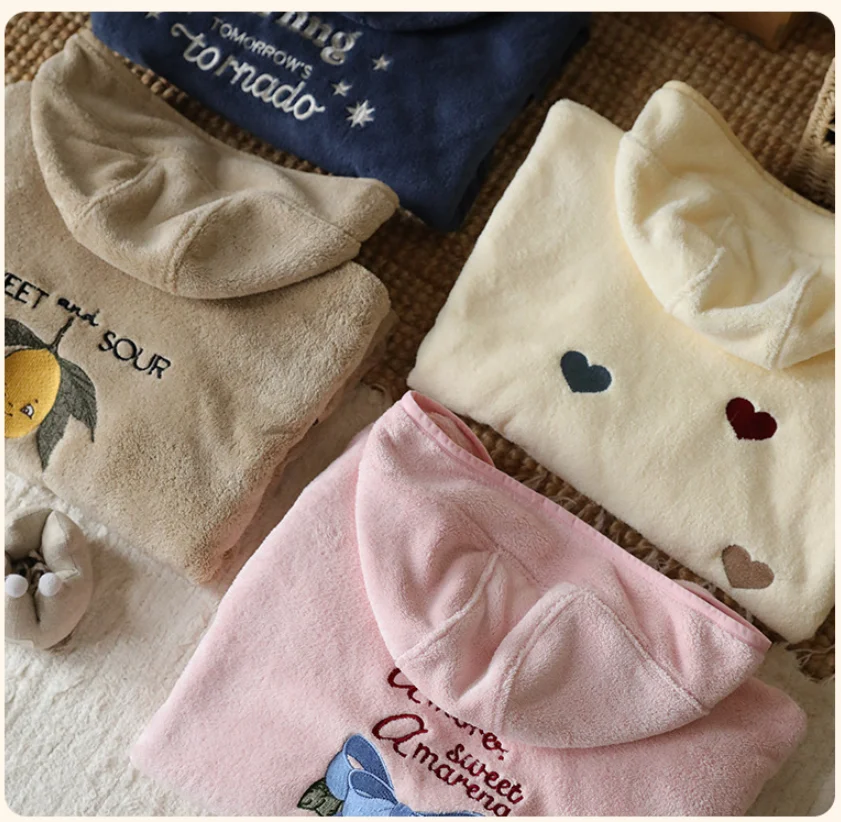 الأطفال مقنعين معطف الرأس 2025 خريف/شتاء جديد وصول الكرتون موضة المرجان الصوف ماصة الرضع منشفة استحمام رداء سريعة الجافة #4