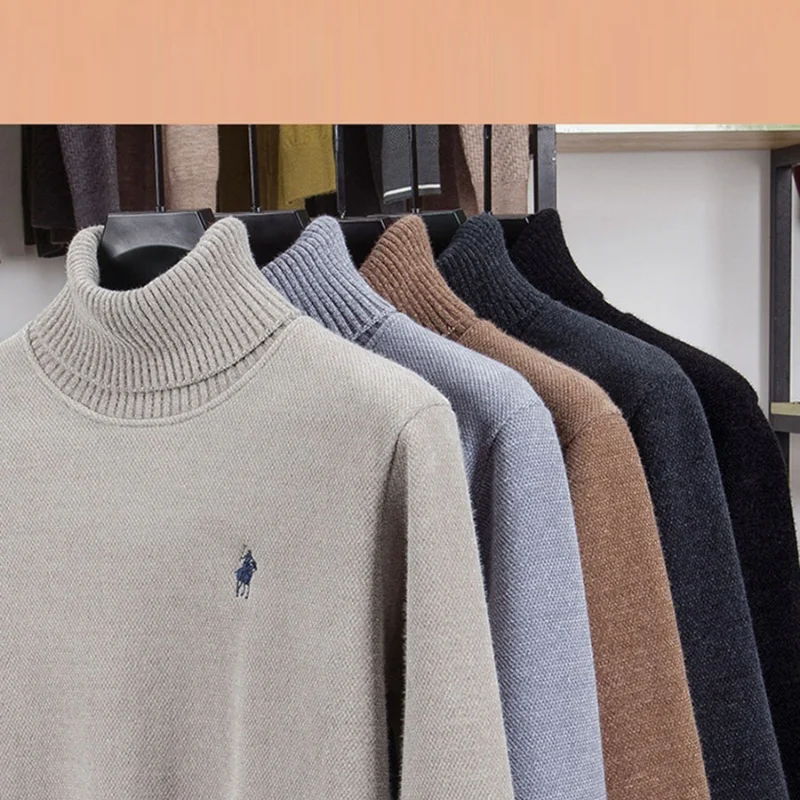 

Plush Sweater Men's New Fashion Designer Exquisite Horse Embroidery Winter Thick Warm High Neck Knitted Pullover Men Clothing