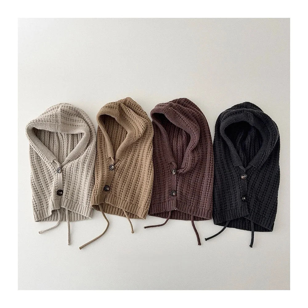 

2025 New Arrival Kids Hat Windproof Warm Integrated Neck Warmer Knitted Baby Hat Boy Girl Hooded Beanie Autumn Winter Headwear