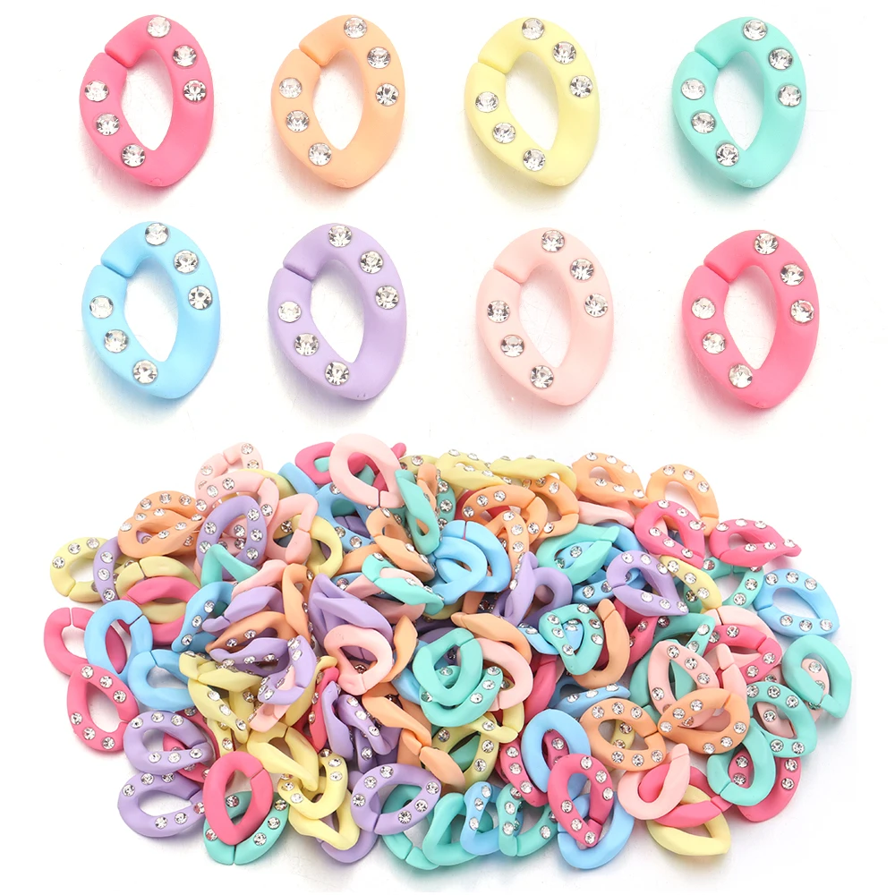 

20Pcs Colorful Acrylic Link Chain Clasp Open Buckle Beads Connector With Diamonds for DIY Necklace Clothing Craft Making