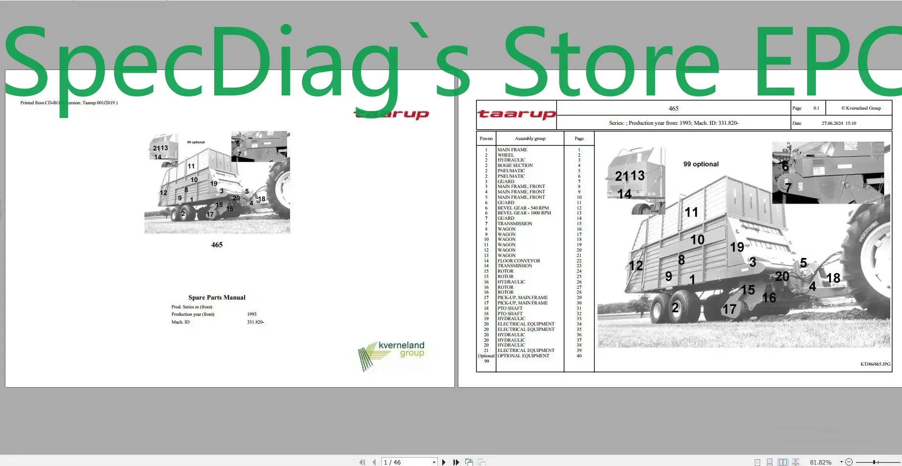 SpecDiag TAARUP Agricultural 8.12 GB PDF Spare Parts Manual