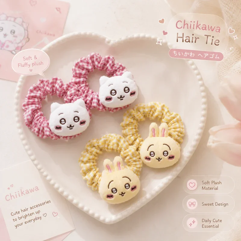 Usagi Chiikawa Plaid Hair Tie Plush Hair Rope Soft Comfortable Scrunchie Cartoon Hot Kawaii Girls Gift Accessories 2027 New