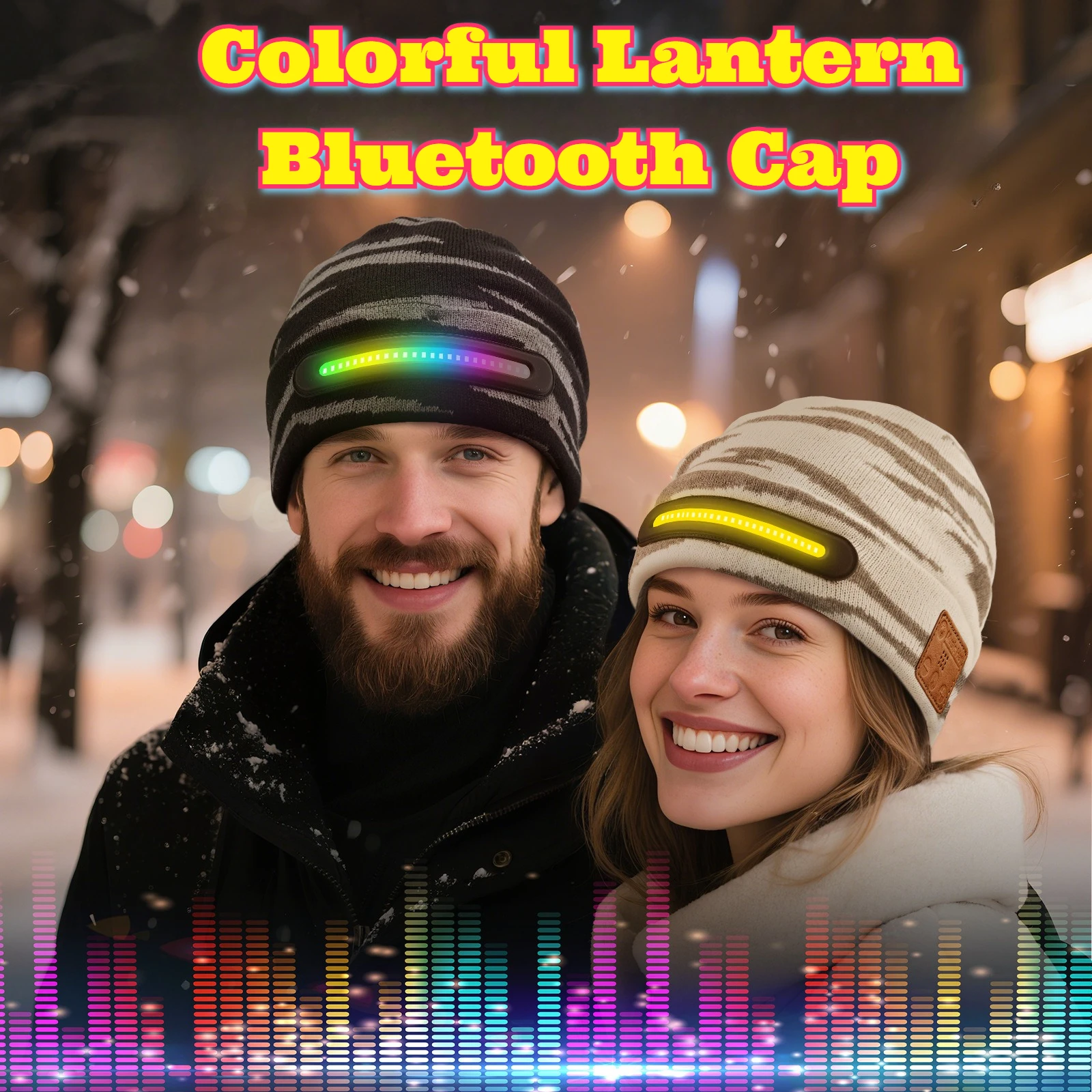 

‌Rechargeable LED Light Up Bluetooth Beanie Hat with Built Speakers Christmas Party Novelty Music Skull Cap Festival Gift Warm