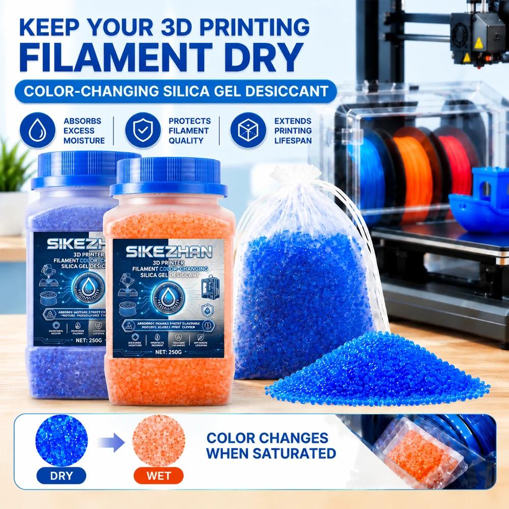 Orange/Blue Reusable 3D Printer Filament Desiccant Beads Color Changing Indicating Silica Gel Moisture Absorber Dry Box Care