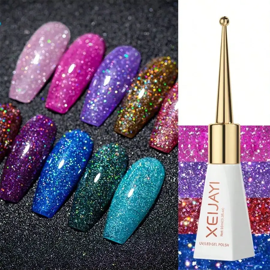 7-Farben Reflektierender Glitzer-Gel-Nagellack, Holographischer Laser Funkelnder Strass-Nagellack, Geeignet für Heim-Nagelstudio DIY