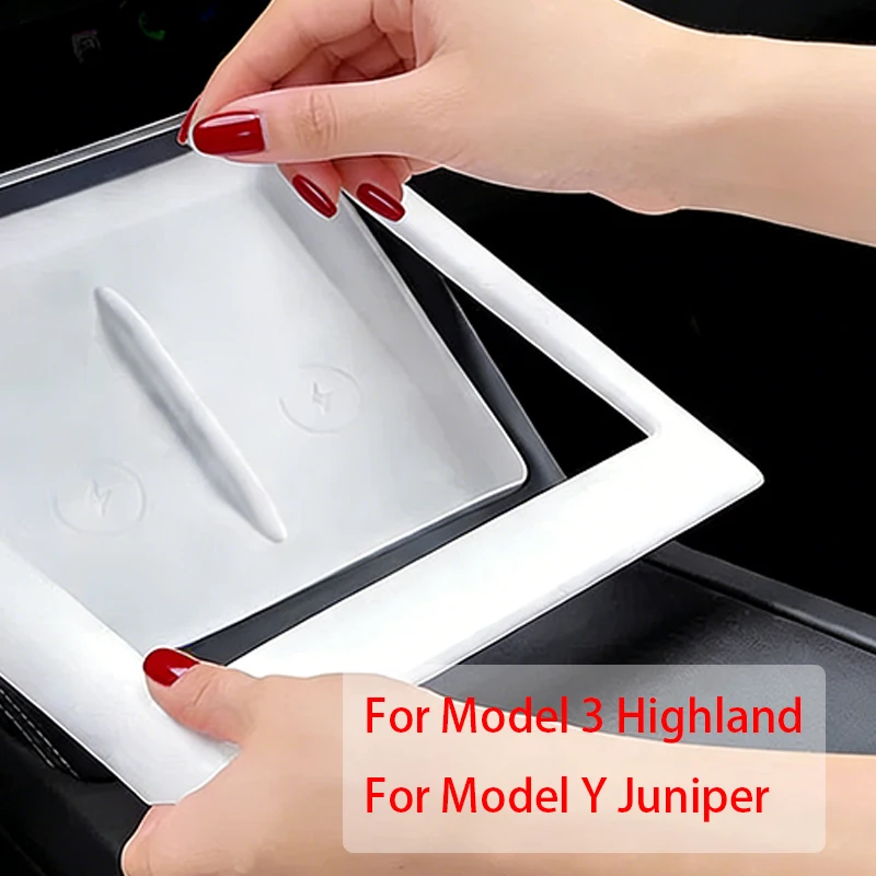 For Tesla Model Y Juniper Model 3 Highland Wireless Charging Frame Mat Center Console Anti-Slip Cover Pad Interior Accessories