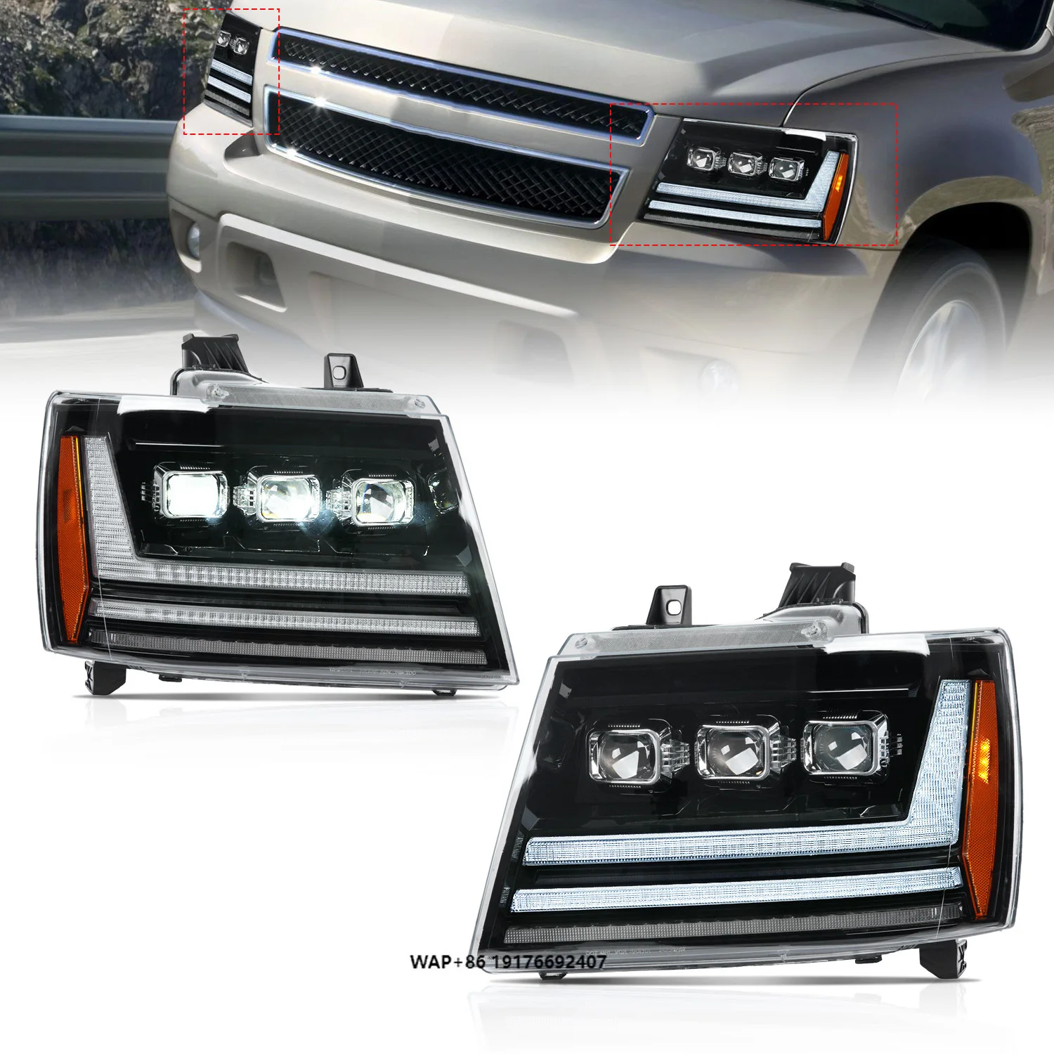 

Archaic Full LED Headlights Assembly Plug and Play Front Lamp forChevrolet Chevy Avalanche Tahoe GMC Suburban Head Light 07-14