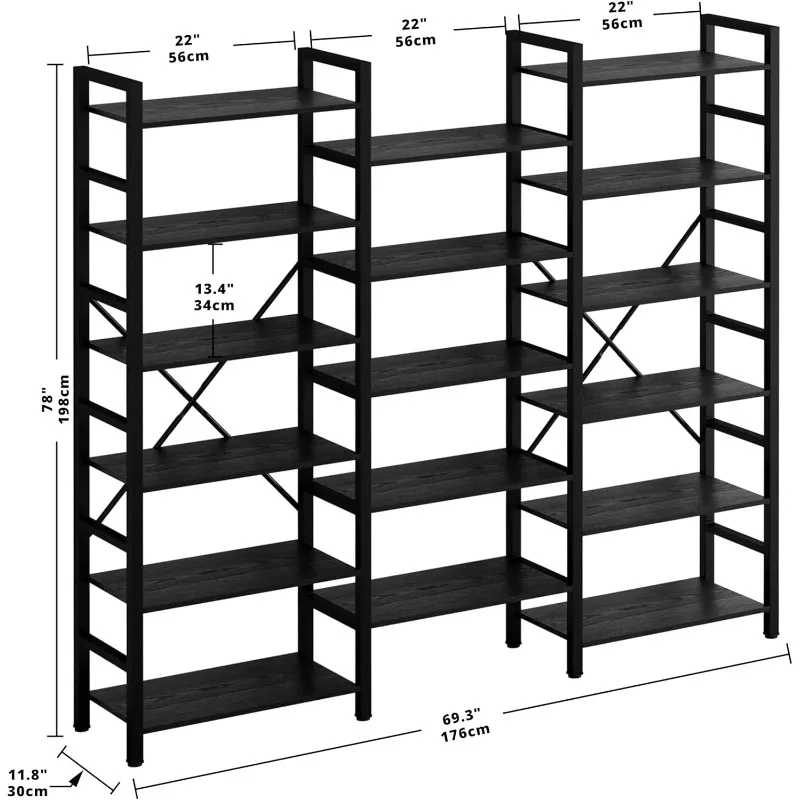 Estante IRONCK Estante industrial tripla larga de 6 camadas, estante grande Etagere Prateleiras abertas com estrutura de metal