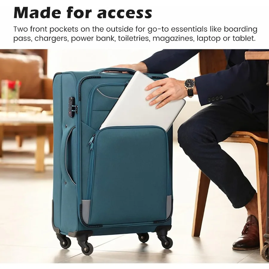 Softshell Luggage, TSA Lock, Spinner Wheels, 4-Piece Set with Tote