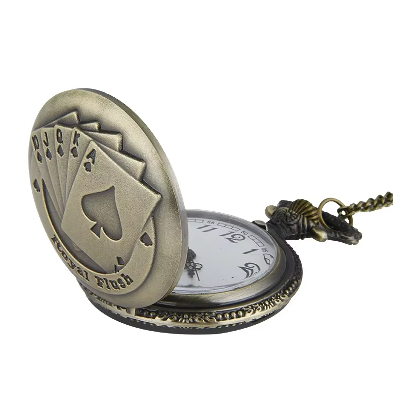 8111   New Poker Pocket Watch Student Antique European and American Fashion Large Commemorative Pocket Watch with Necklace