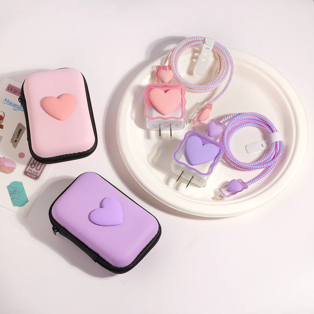 Cute Ins Cable Protector For iPhone iPad 18W/20W Charger Protective Case With Storage Bag Cable Management Wire Cord Organizer