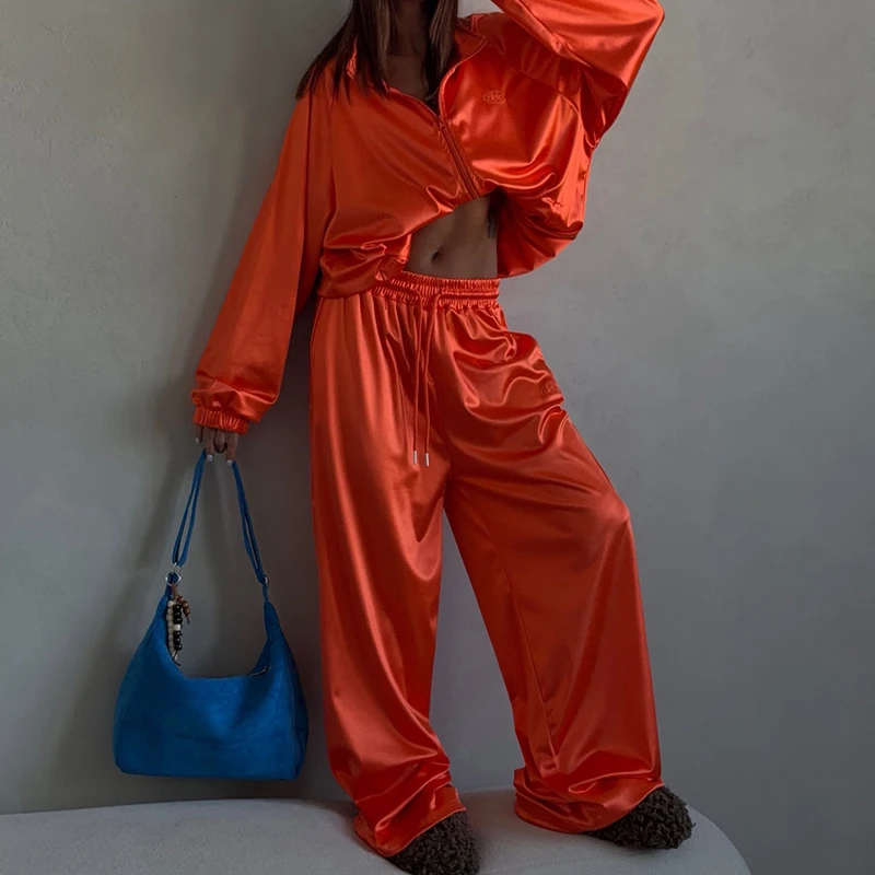 

Simple Solid Color Long Sleeve Coat and Pants Sportswear Suit Casual High Street Loose Outfit 2026 Spring Sweatshirt Women's Set