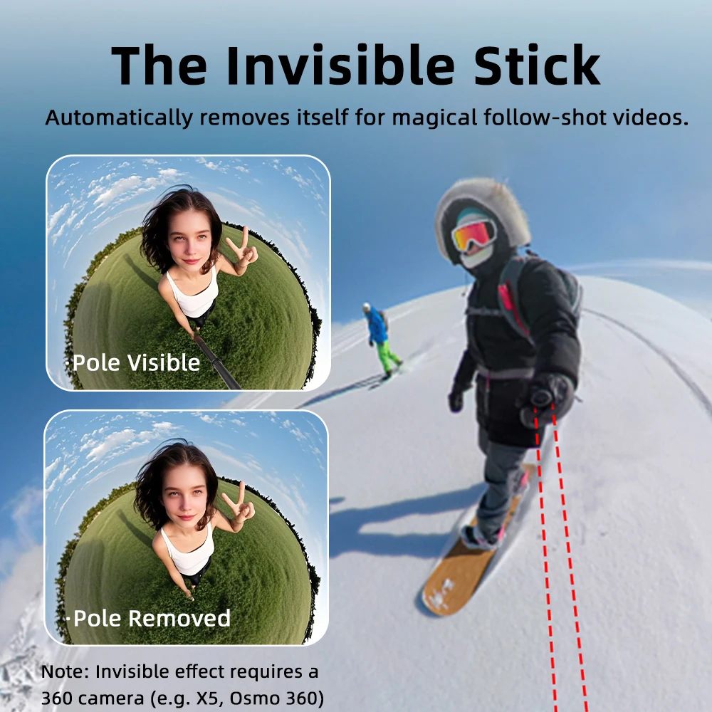 Flymile 셀카 스틱 DJI OSMO 360/Insta360 X5/X4/ONE X3/X2/Gopro 액세서리 Vlgo 핸들 그립용 보이지 않는 확장 폴