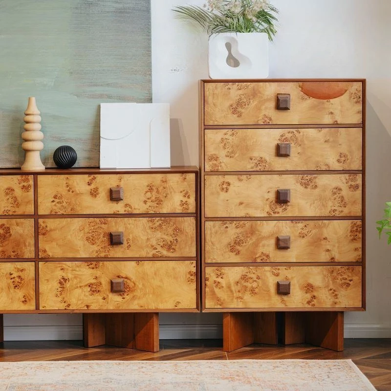 teak veneer, living room storage cabinet, tree tumor skin, secret cabinet, dining room, high side cabinet, retro six buckets 3
