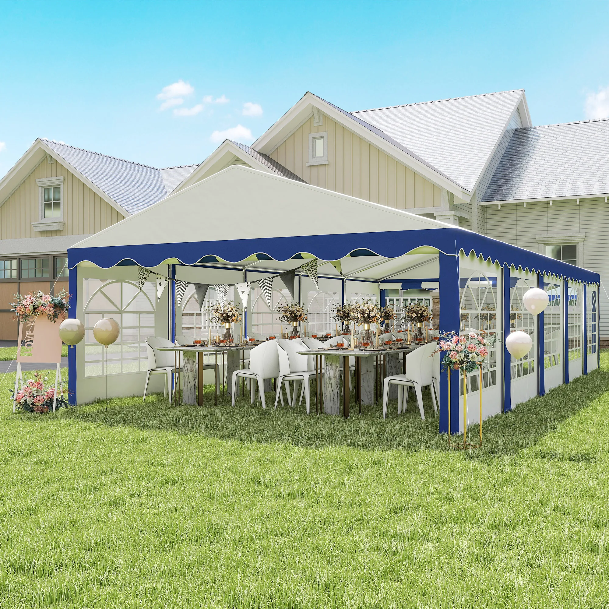 

White Home & Outdoor Party Tent, Waterproof Wedding Gazebo, Windowed for Wide View