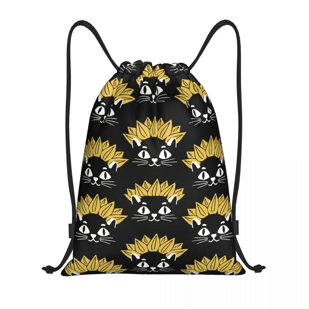 

Изготовленная на заказ сумка на шнурке с подсолнухом и котом на Хэллоуин для мужчин и женщин, портативный спортивный рюкзак для спортзала, рюкзаки для покупок