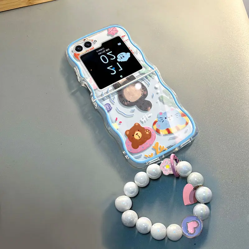 

The New Cartoon Animal Beaded Phone Case Works with The Samsung Galaxy Z Flip 4 5 6 All-inclusive Fall and Wear Protection Cover