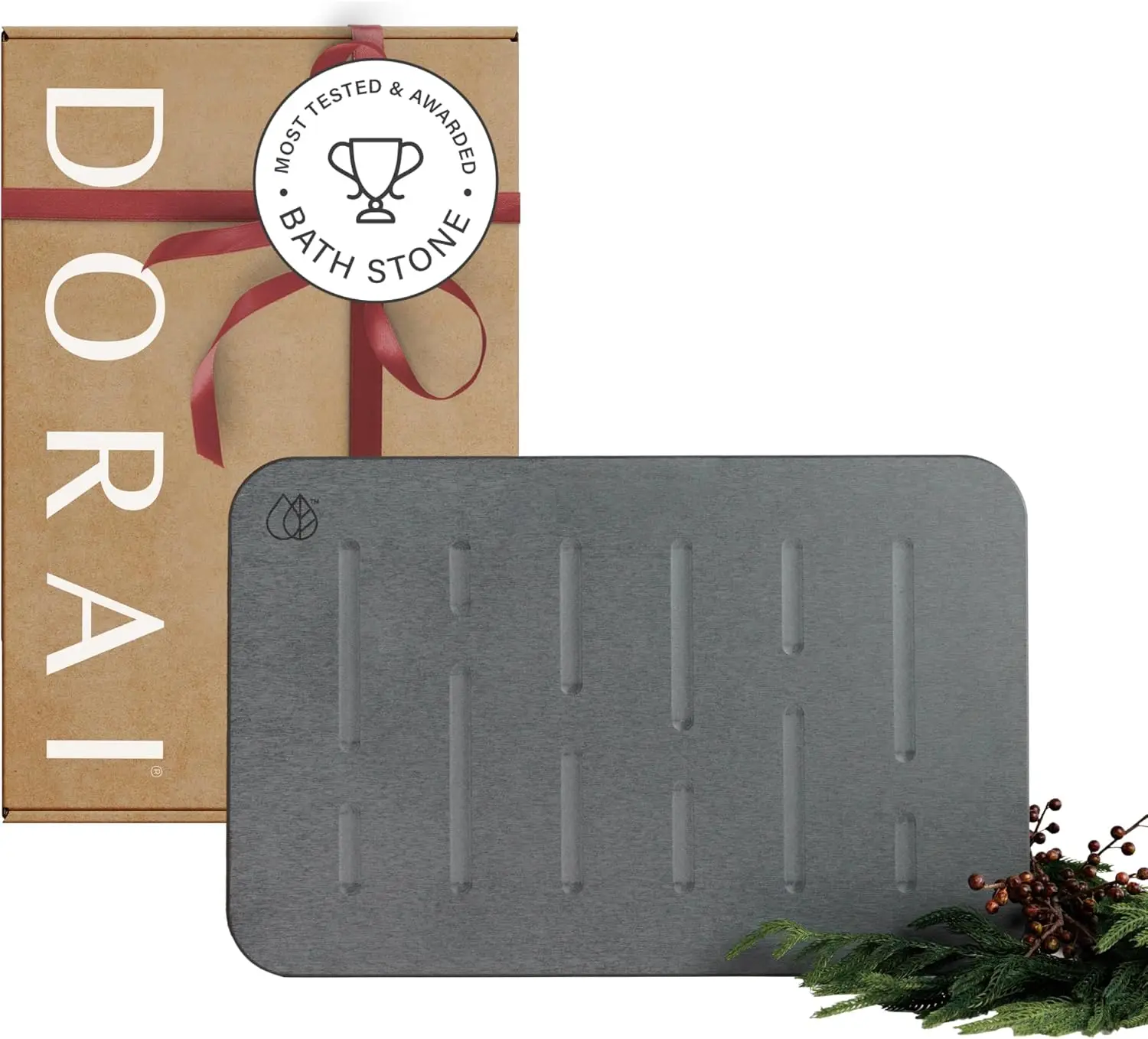 

Luxury Quick-Drying Stone Bath Mat, Non-Slip Surface, Rubberized Bottom Pad, Rain Slate