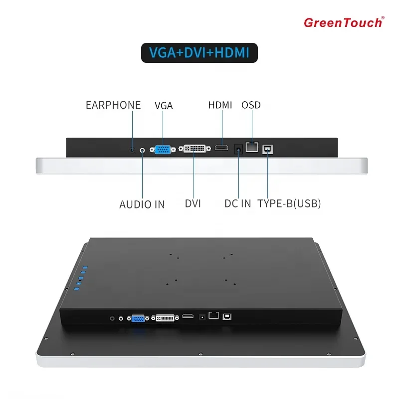 19 Inch Front 65 Waterproof Industrial Closed Frame LCD Display Monitor 1024 X600 Silver Touch Monitor For Business