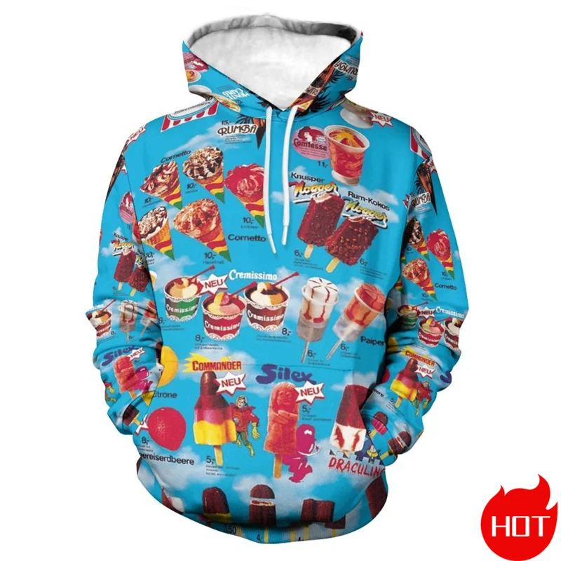 

Autumn Fashion 3D Sweet Icecream Print Hoodies Men Harajuku 80S Streetwear Hooded Hoody Kid Funny Sweatshirts Mens Clothing Tops