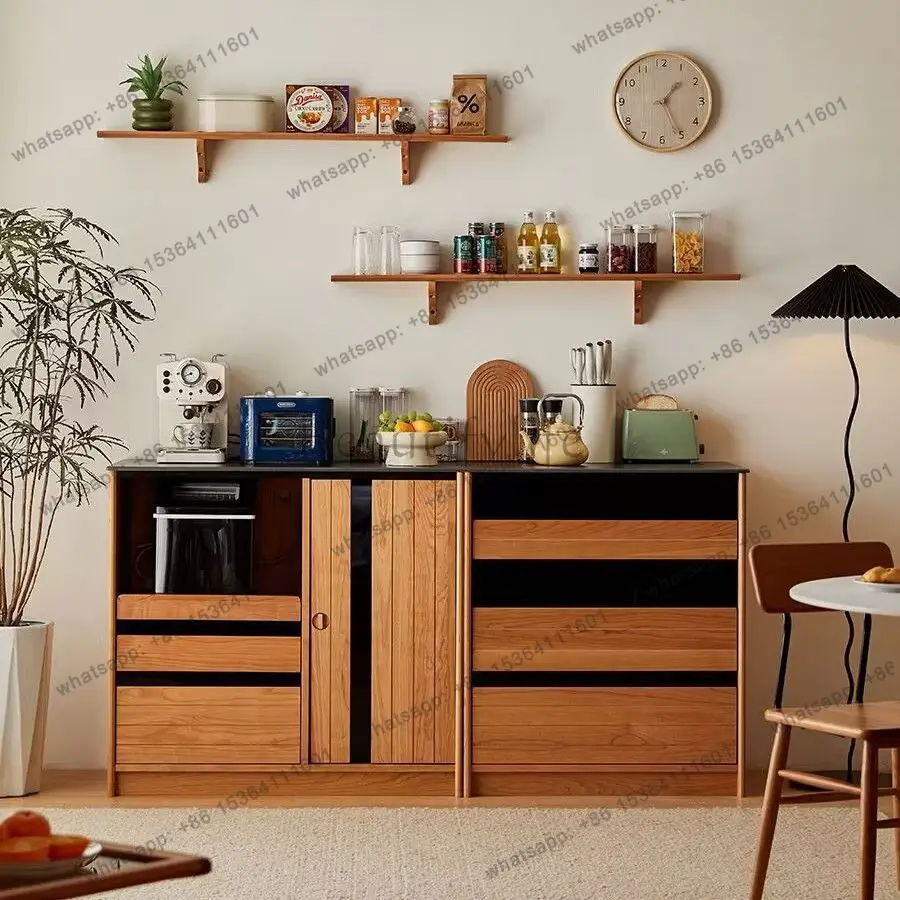 

Nordic solid wood dining side cabinet small apartment tea storage locker