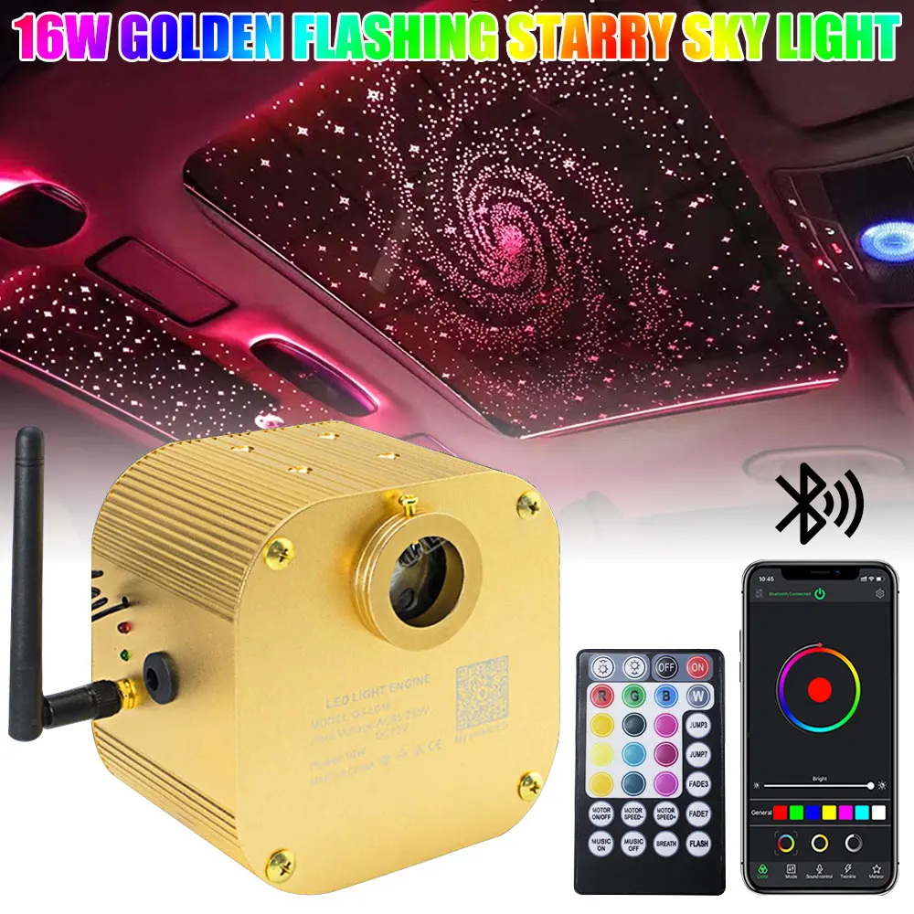 

16W RGBW Car Roof Smart Star Lights APP LED Fiber Optic Star Ceiling Light kits 100~460pcs for Starry Sky Optical fiber Lighting