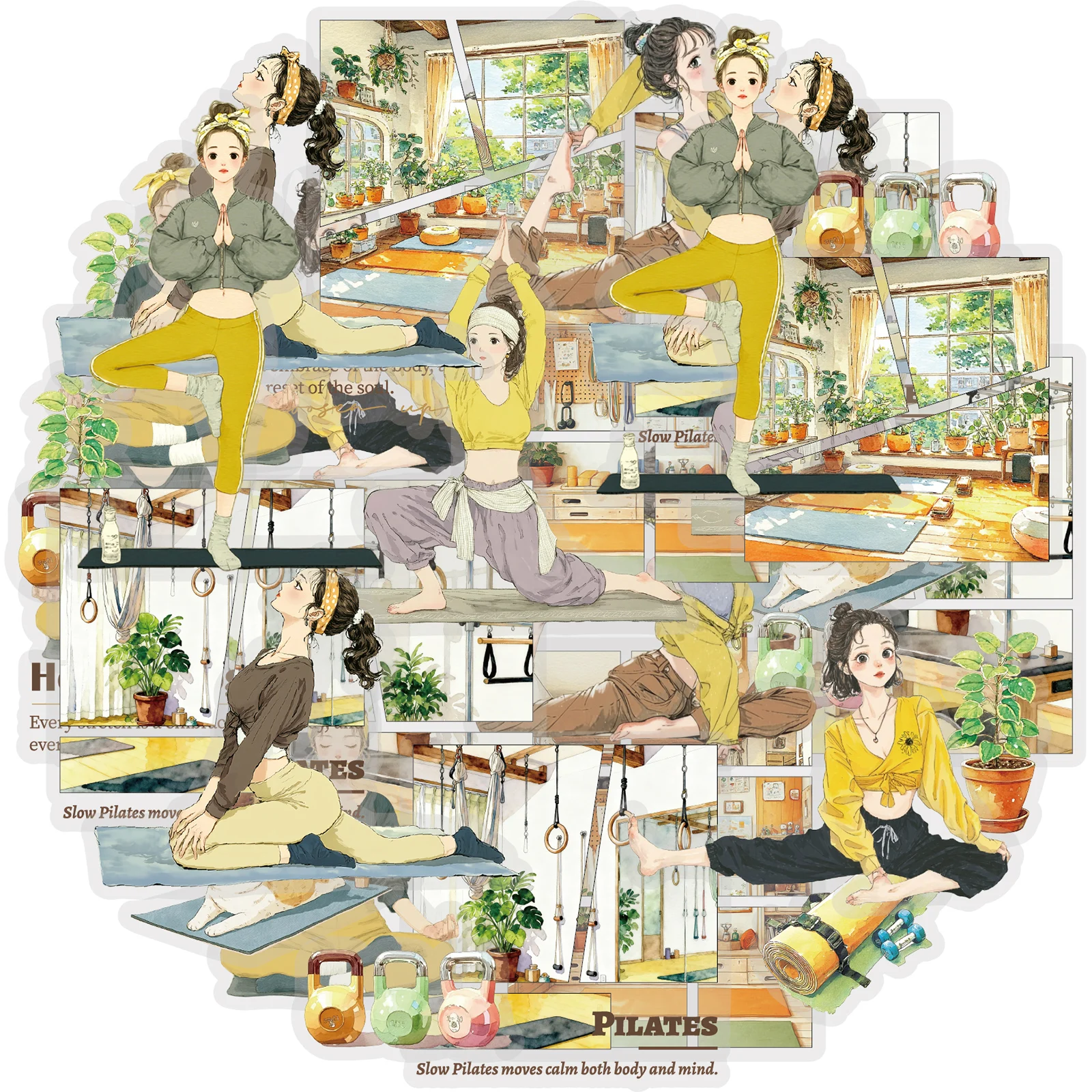 Etori Life Healing Yoga 30 Healing Yoga Stickers Yoga Studio Scene Home Exercise Decoration Stickers for Laptops, Phone Stickers, Suitcases, Photo Albums, Room Decoration, Sports Enthusiasts, Scrapbooking Supplies, Children's Gift Paper Bags, DIY Crafts, School Supplies, Toy Stickers