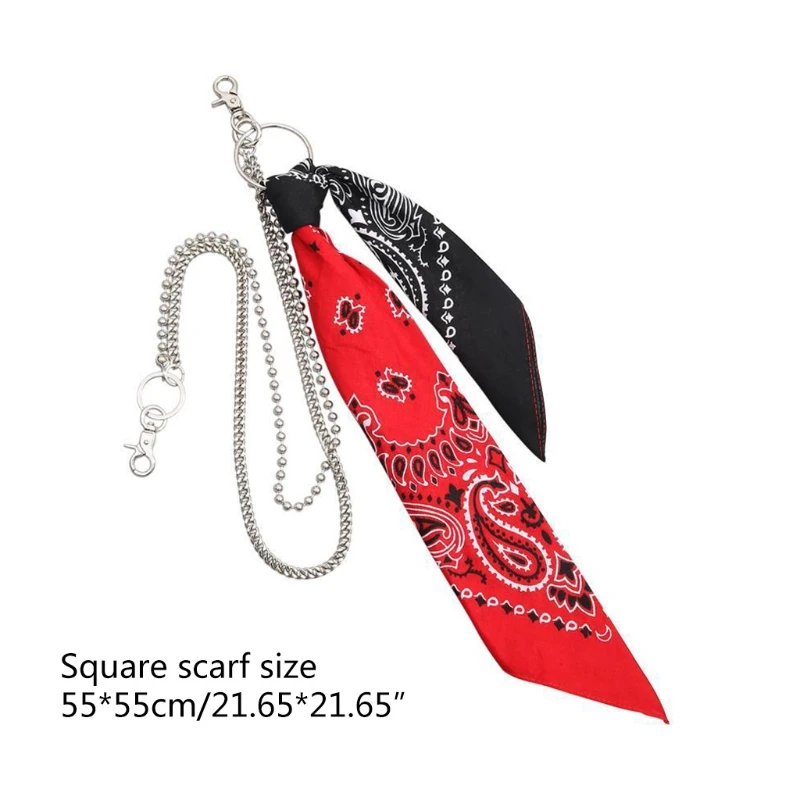 Unisex Hip Hop Paisley Bandana Kerchief Wallet Chain Rock Punk Ribbon Biker Headscarf Metal Keychain Bags Pants Jewelry