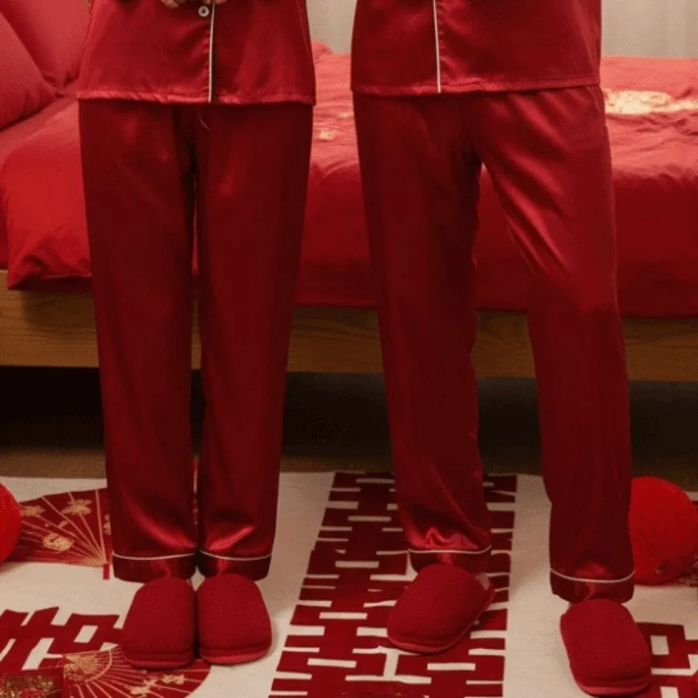 House Shoes Soft New Year Slippers Thickened PVC Red Cotton Slippers Solid Color Home Cotton Shoes Newlywed