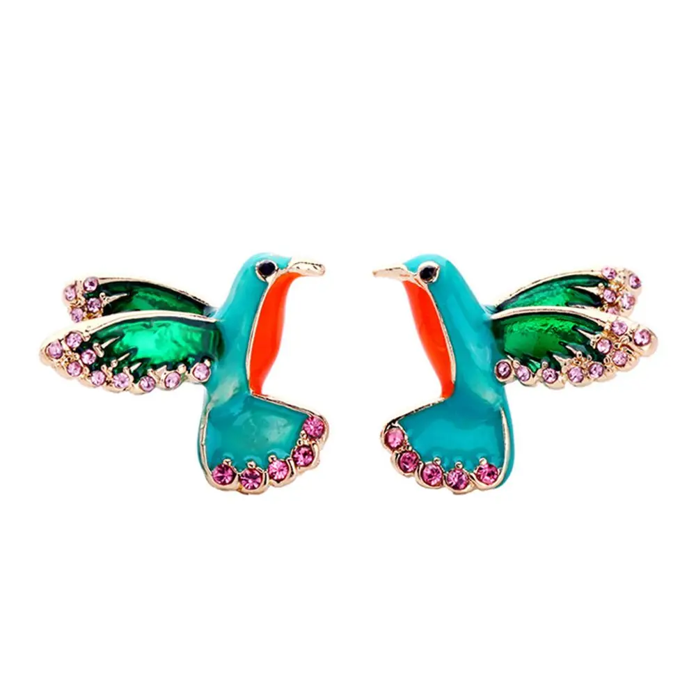 Unique Gifts Alloy Fashion Bird Shape Earrings Enamel Glaze Crystal Drill Stud Earring