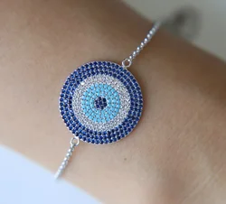 2017 high quality adjust sizes sapphires blue cubic zirconia Prong setting round pendant charm girl fashion cz bracelet