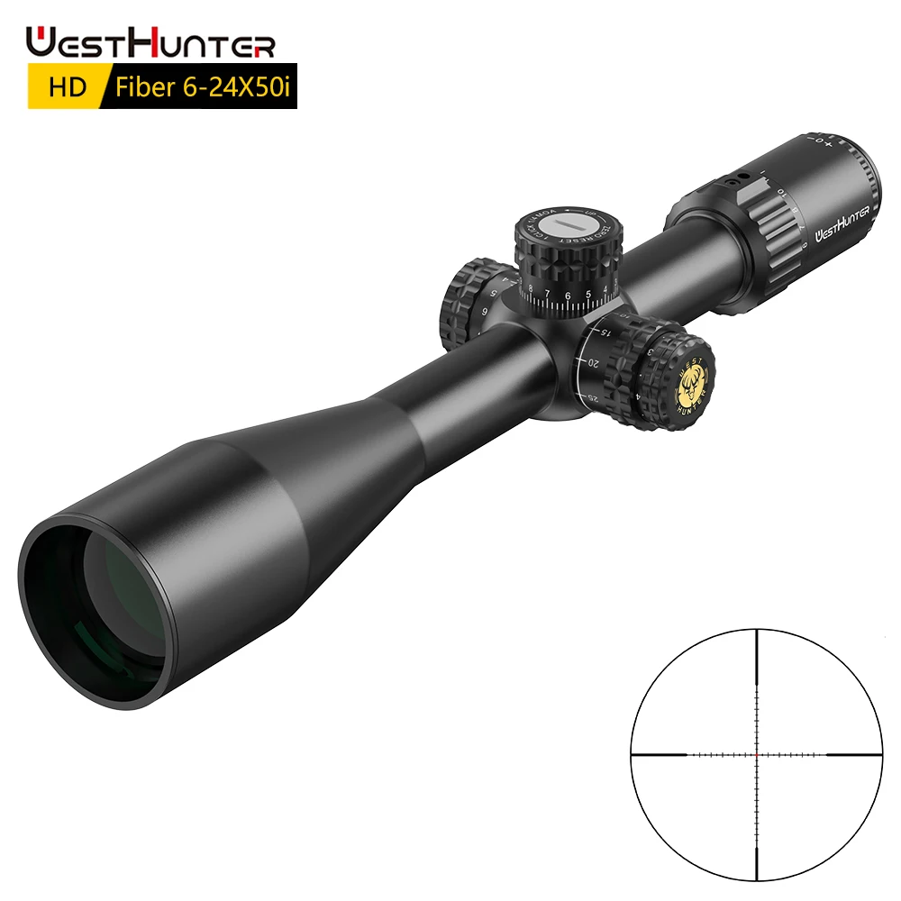 

WestHunter HD Fiber 6-24X50 SFP Riflescope Second Focal Plane 30mm Tube Compact Scope 1/4 MOA G6 Fiber Reticle Optical Sights