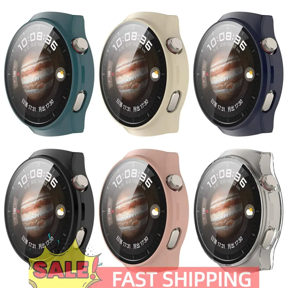 Capa de relógio para pc, estrutura de proteção anti-queda com vidro temperado, protetor de tela antiarranhões para huawei watch 4 pro