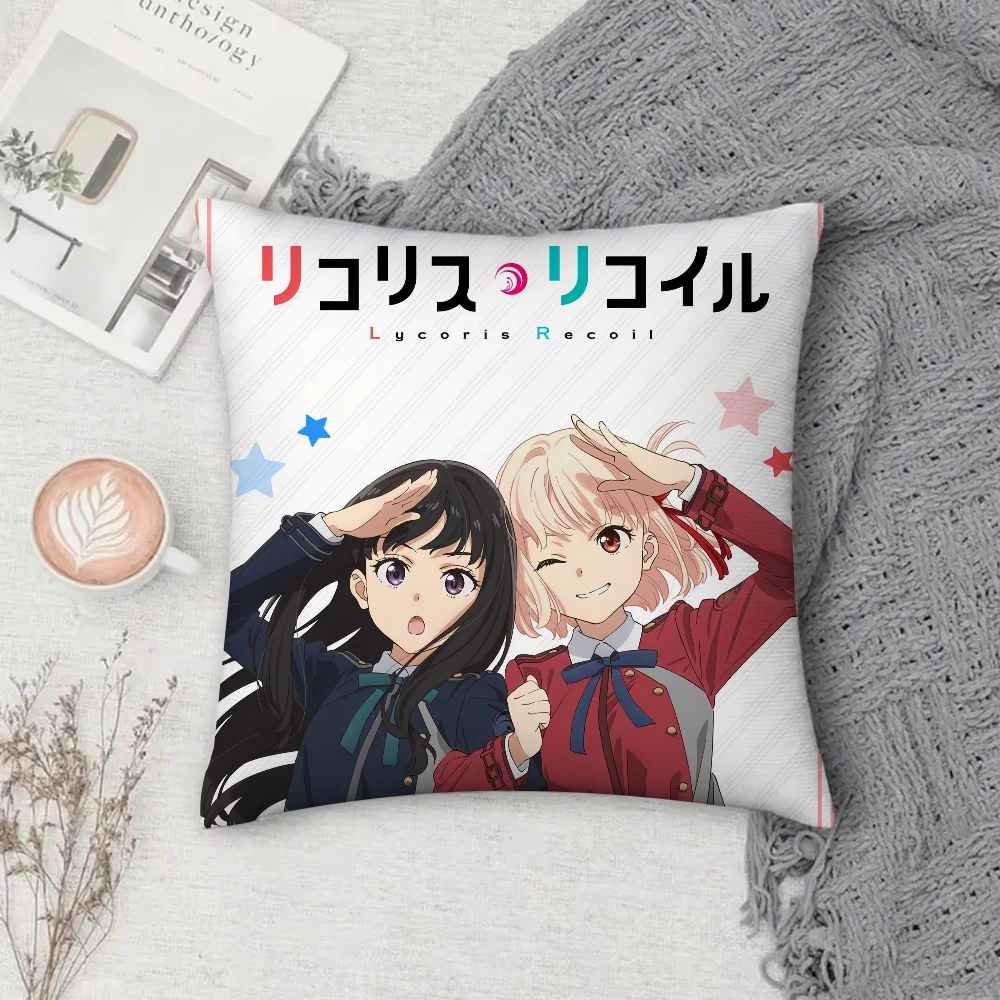 

Anime L-Lycoris Recoil Pillow Case Square Double-Sided Printing Short Plush Sofa Cushion Cover Bedside Pillow