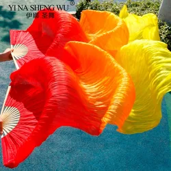 Hits High Selling Women Quality Silk Belly Dance Fan Dance 100% Real Silk Veils 1 Pair 180*90 CM Red+Orange+Yellow