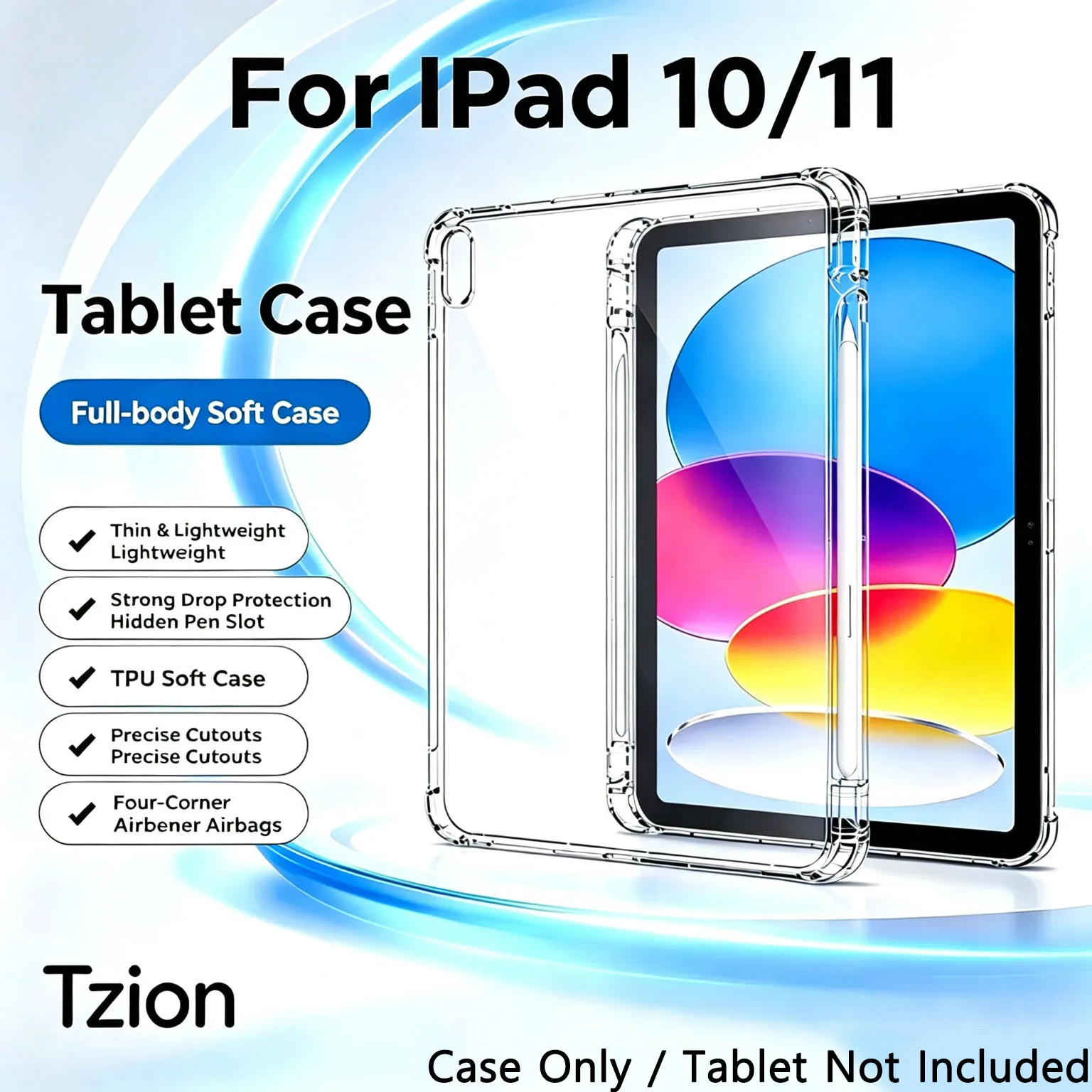 Case for iPad 10th/11th ,Four-Corner Airbag TPU Case with Pencil Holder, 1:1 Precise Cutouts, Full-Cover Shockproof for iPad