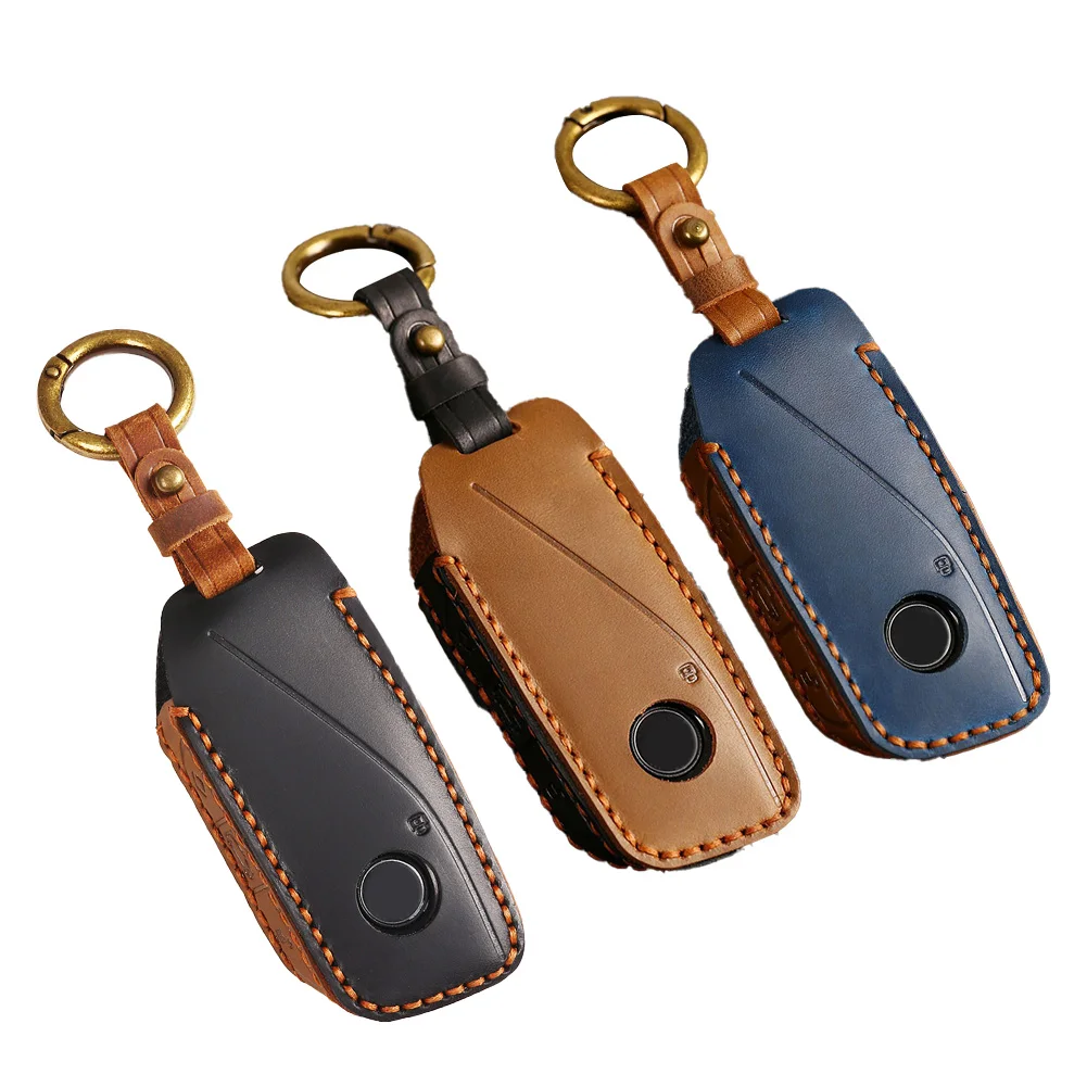 1 Pcs Car Key Cover Leather Key Bag Fob For BMW Ix X7 I7 XM Key Fob Shell Case Cover Car Accessories