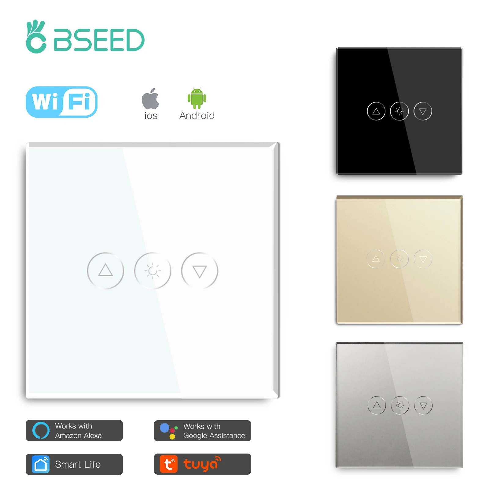 BSEED-atenuador de luz táctil con Wifi, 1 Banda, inalámbrico, inteligente, Blanco, Negro, dorado, para casa inteligente