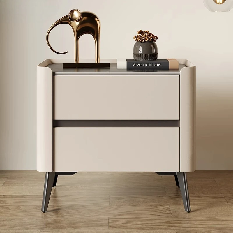 

Slate bedside table simple modern light luxury high-end master bedroom small solid wood black 2025 new cream wind